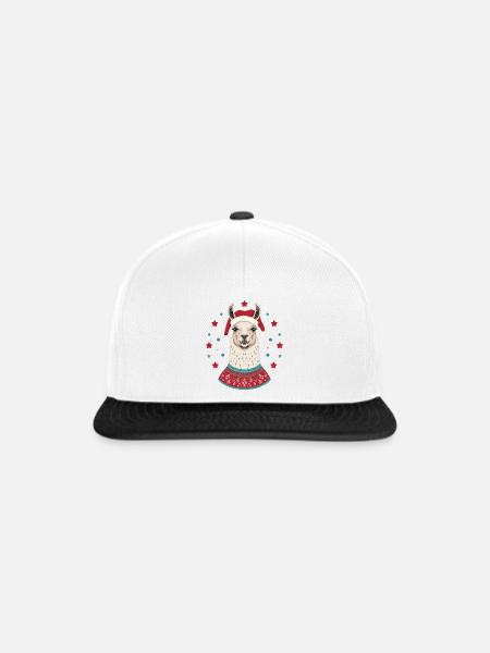 Weihnachtslama mit Mütze & Pullover - Snapback Cap - Weiß/Schwarz