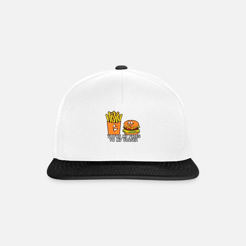 Burger mit Pommes Fast Food Essen Hamburger - Snapback Cap - Weiß/Schwarz