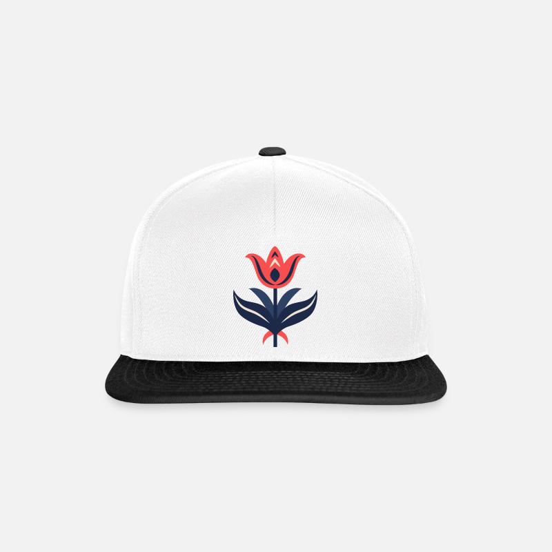 Skandinavisches Muster Folklore Blumen Floral - Snapback Cap - Weiß/Schwarz