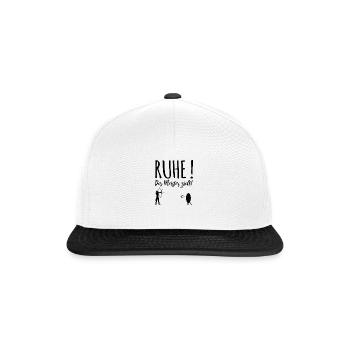 Ruhe! Der Meister zielt! Bogenschießen Bogensport - Snapback Cap - Weiß/Schwarz - Vorne