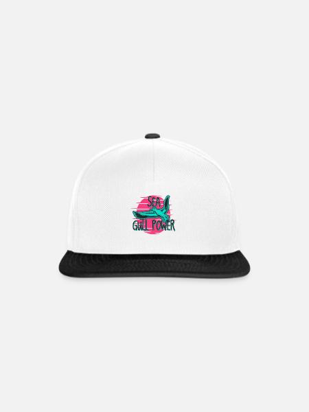 Sea Gull Power Neon Retro Möwen-Grafik - Snapback Cap - Weiß/Schwarz