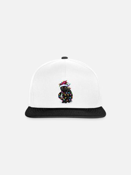 Katze Nikolausmütze Lichterkette - Snapback Cap - Weiß/Schwarz