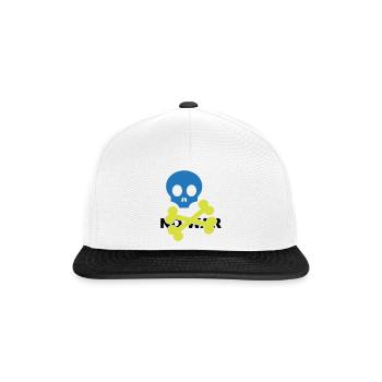 Neonblauer Totenkopf und gekreuzte Knochen - Snapback Cap - Weiß/Schwarz - Vorne