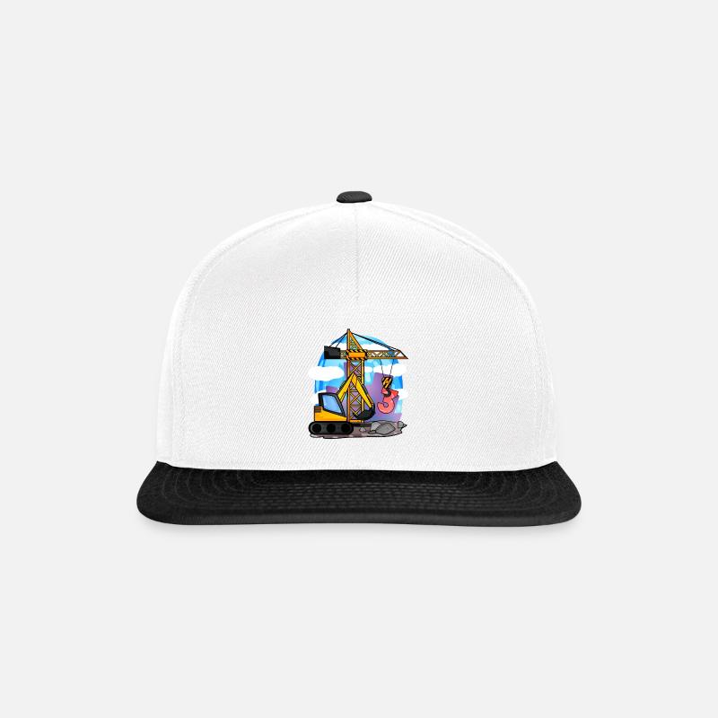 3. Geburtstag 3 Jahre Kran Baustelle Bagger Junge - Snapback Cap - Weiß/Schwarz