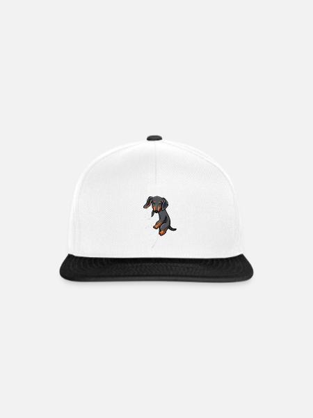 Hungriger Dackel Beisst in Shirt hungriger Dackel - Snapback Cap - Weiß/Schwarz