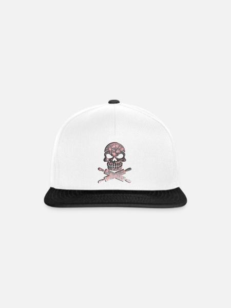 Schädel Totenkopf mit Teigrollen - Snapback Cap - Weiß/Schwarz