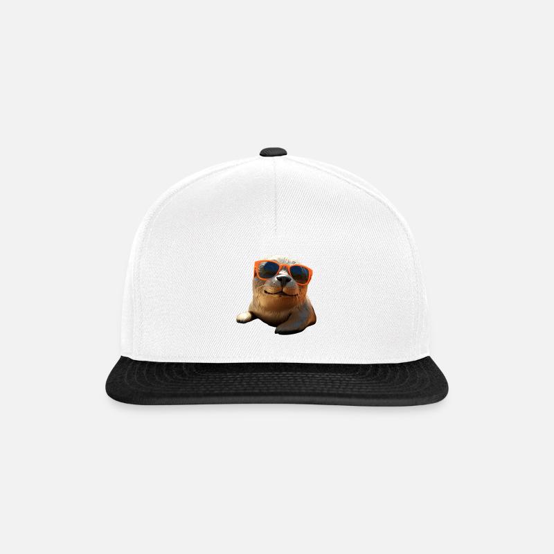 Robbe mit Sonnenbrille Seehund Walross Süße Robben - Snapback Cap - Weiß/Schwarz