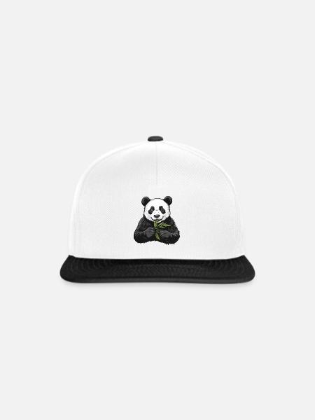 Pandabär mit Bambus - Snapback Cap - Weiß/Schwarz