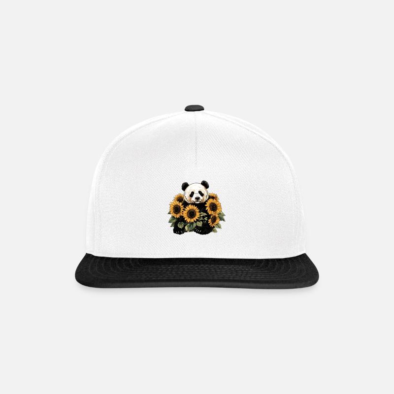 Pandabär mit Sonnenblumen - Snapback Cap - Weiß/Schwarz