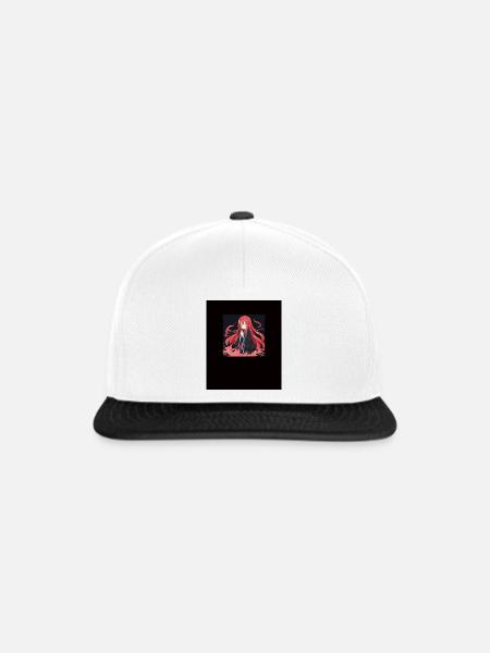 Anime Kawaii Slime Mädchen Feuerrotes Haar - Snapback Cap - Weiß/Schwarz