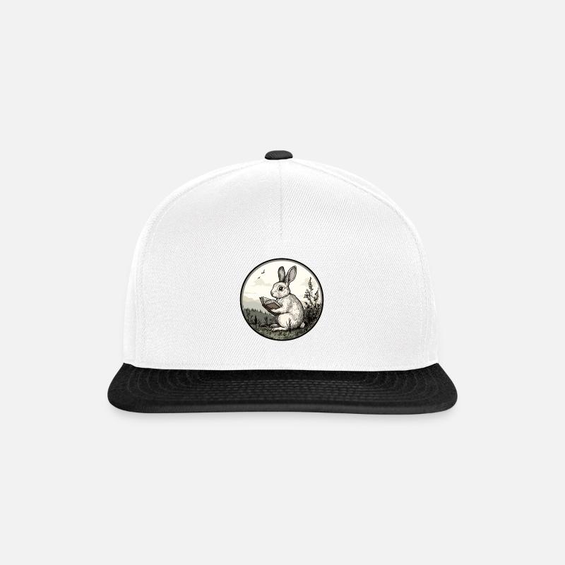 Cottagecore Hase mit Buch - Snapback Cap - Weiß/Schwarz