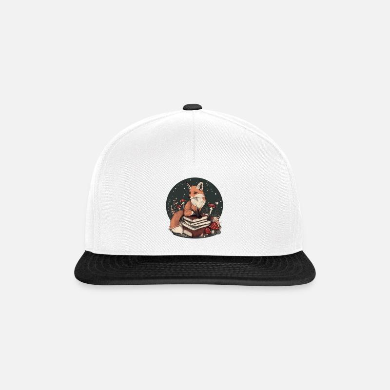 Cottagecore Fuchs mit Büchern - Snapback Cap - Weiß/Schwarz