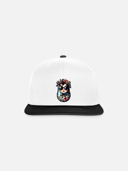 Russian Girl Matroschka Moskau mit Sonnenbrille - Snapback Cap - Weiß/Schwarz