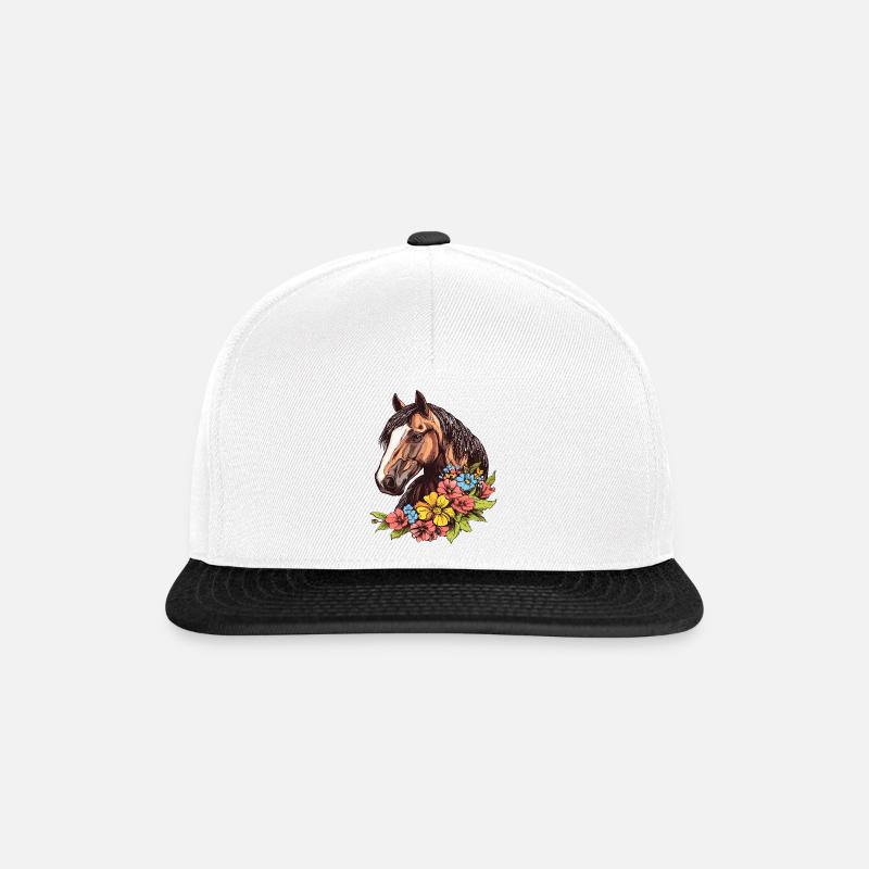 Horse with flowers - Snapback Cap - white/black