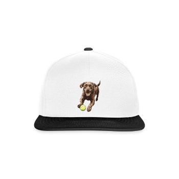 Brauner Labrador jagt einen Ball - Snapback Cap - Weiß/Schwarz - Vorne