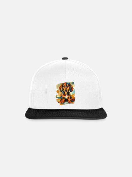 Dackel Dachshund - Snapback Cap - Weiß/Schwarz