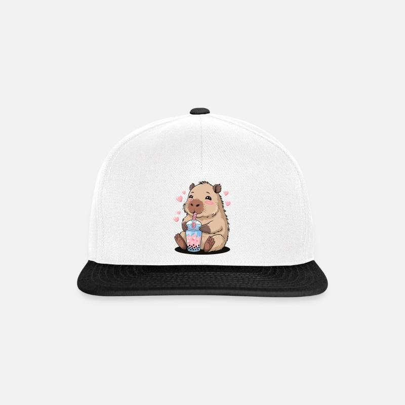 Capybara Wasserschwein Bubble Tea süß - Snapback Cap - Weiß/Schwarz