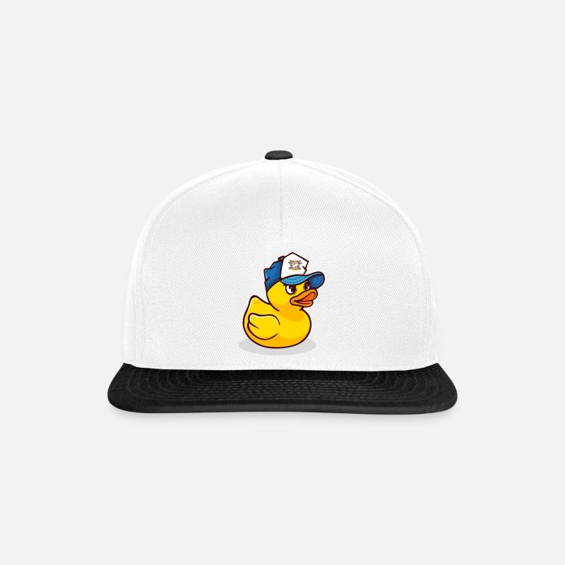 Gelbe Quietscheente mit Kappe - Snapback Cap - Weiß/Schwarz