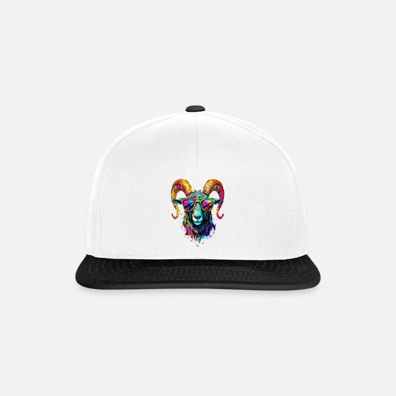 Widder Mufflon Aries Wilde Schafe Männliches Schaf - Snapback Cap - Weiß/Schwarz