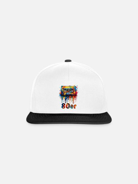 MUSIKKASETTE 80er - Snapback Cap - Weiß/Schwarz