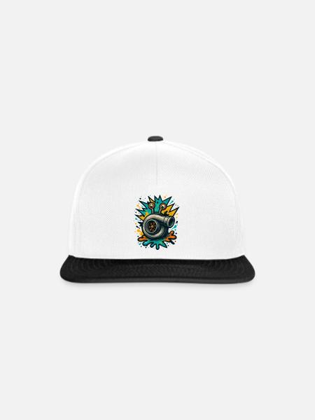 Turbo Schnecke Turbolader Boost Explosion - Snapback Cap - Weiß/Schwarz
