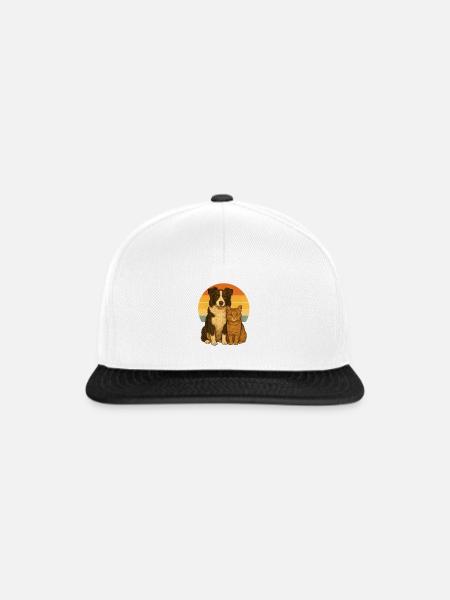 Border Collie und Katze - Snapback Cap - Weiß/Schwarz