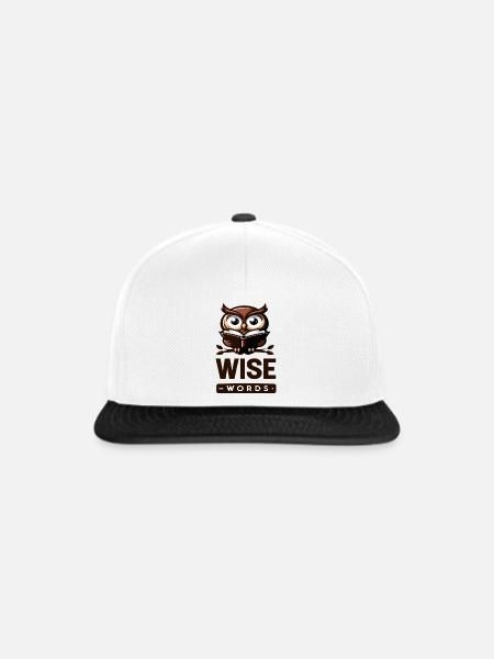 Weise Eule mit Buch – Wörter - Snapback Cap - Weiß/Schwarz