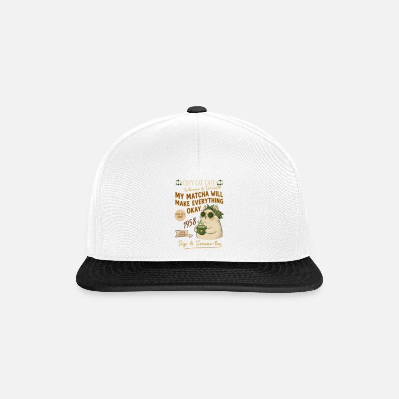 Café à chats douillet, mon matcha va tout arranger - Casquette snapback - blanc/noir