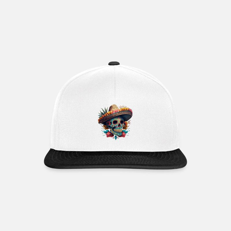 Vibrant Sugar Skull in Sombrero - Snapback Cap - white/black