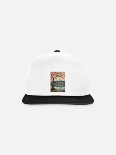 Kirschblüten am Mount Fuji - Snapback Cap - Weiß/Schwarz