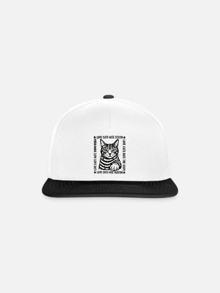 Statement Katze Love Cats Shirt - Snapback Cap - Weiß/Schwarz