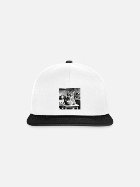 Katze isst Ramen Nudeln - Snapback Cap - Weiß/Schwarz