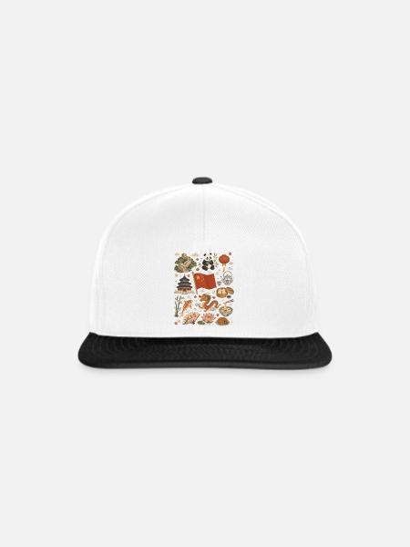 China | Mauer, Panda & Teekultur - Snapback Cap - Weiß/Schwarz