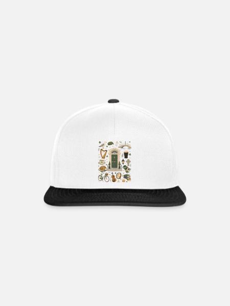 Dublin | Harfe, Küste & Kleeblatt - Snapback Cap - Weiß/Schwarz
