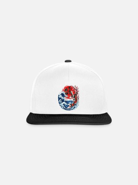 Koi Wellen Zen Motiv - Snapback Cap - Weiß/Schwarz