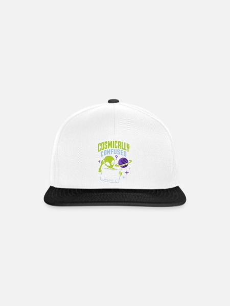 Cosmically Confused – Verwirrter Alien - Snapback Cap - Weiß/Schwarz