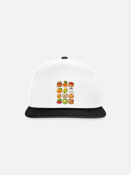 Kawaii Bauernmarkt | Ernte & Lebensmittel - Snapback Cap - Weiß/Schwarz
