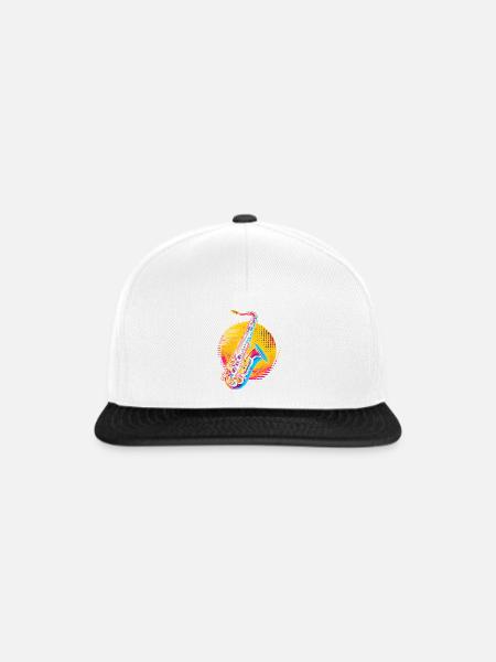Saxophon Synthwave - Snapback Cap - Weiß/Schwarz