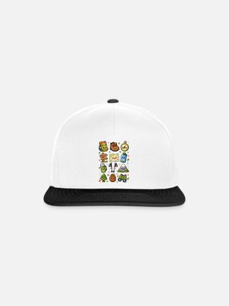 Kawaii Wandern | Outdoor & Berge - Snapback Cap - Weiß/Schwarz