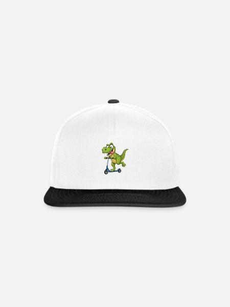 T Rex Roller Scooter Lustiger Dinosaurier - Snapback Cap - Weiß/Schwarz