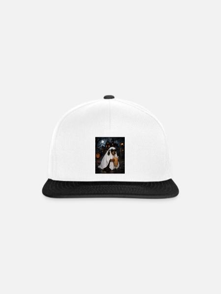 Halloween-Dackel im Geisterkleid mit Kaffee - Snapback Cap - Weiß/Schwarz