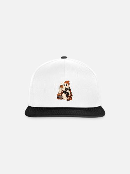 Gemütlicher Geist Liest Buch Schwarze Katze - Snapback Cap - Weiß/Schwarz