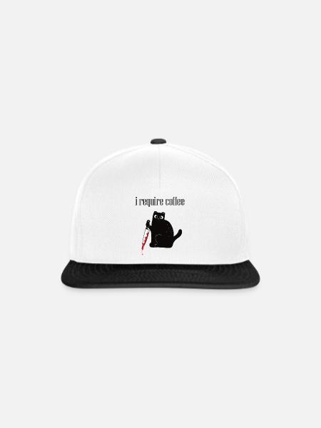 I-require Coffee-Ich brauche Kaffee-Lustige Katze - Snapback Cap - Weiß/Schwarz