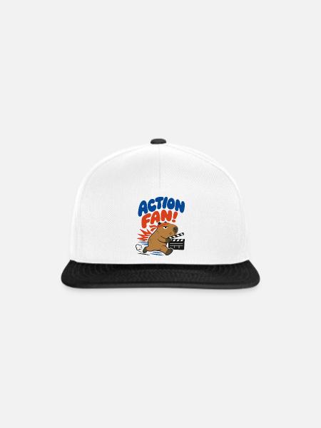 Action Fan – Capybara mit Filmklappe - Snapback Cap - Weiß/Schwarz