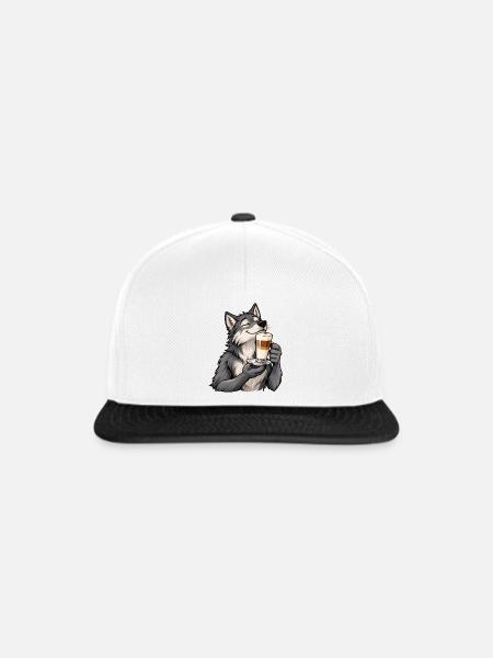 Wolf mit Latte Macchiato - Snapback Cap - Weiß/Schwarz