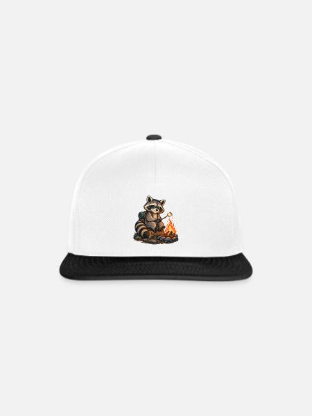 Waschbär am Lagerfeuer - Snapback Cap - Weiß/Schwarz