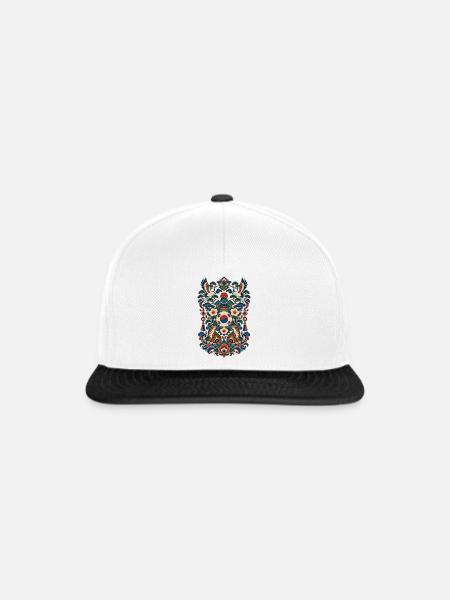 Südkorea | Tiger, Kraniche & Hanbok-Stil - Snapback Cap - Weiß/Schwarz