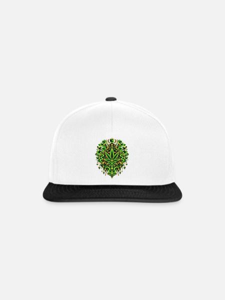 Grünes Cannabisblatt Mandala - Snapback Cap - Weiß/Schwarz