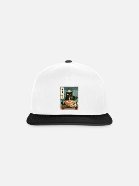 Katze, Ramen,UFO, Kawaii, Anime - Snapback Cap - Weiß/Schwarz