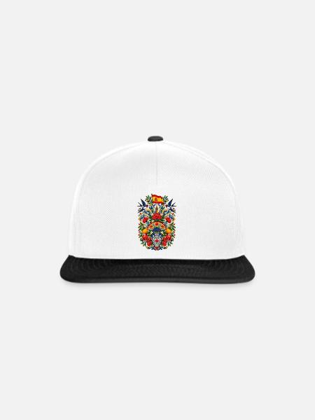 Spanien | Fächer, Orangen & Volkskunst - Snapback Cap - Weiß/Schwarz